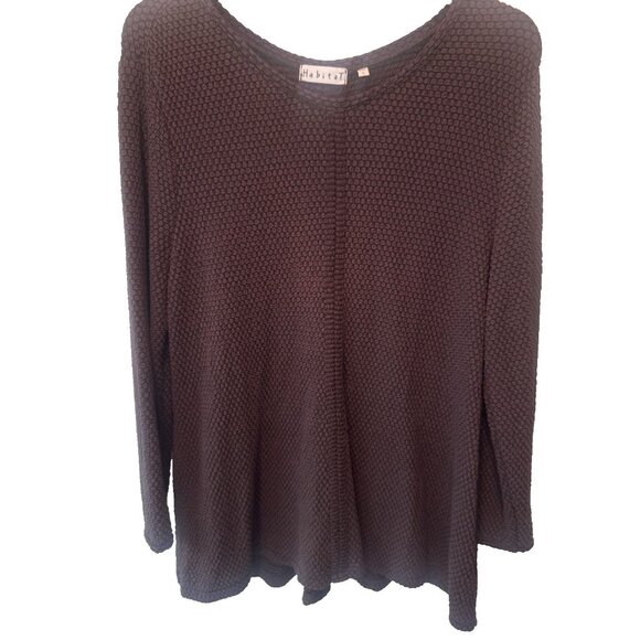 Habitat Womens Chocolate Brown Textured Long Sleeve Tunic Top L Stretch Boho - Picture 3 of 11